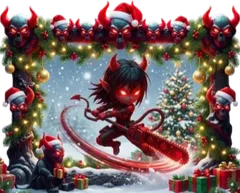 Aristova Aristova games tile with a devil girl on a red chainsaw