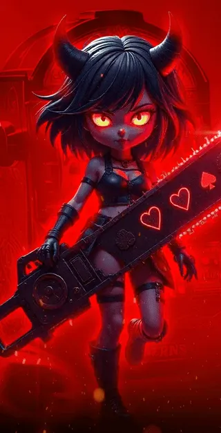SawSpin VIP Club SawSpin VIP club hostess with a red chainsaw